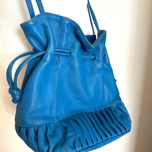 Vintage Brio Cobolt Blue Leather Drawstring Bucket Crossbody Bag